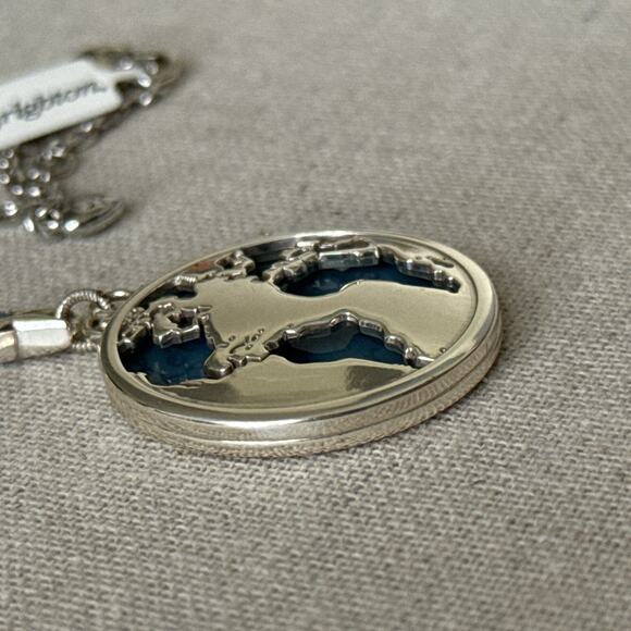 BRIGHTON Halo ODYSSEY WORLD NECKLACE & POUCH Map Earth Silver Blue Water NWT - Picture 5 of 11